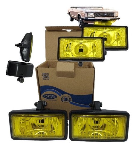 Farol De Milha Retangular Adaptável Lente Amarela Par