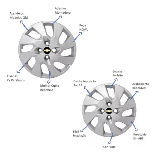 Calota Aro 13 Gm Corsa Celta Onix Jogo 4 Peças Com Emblema