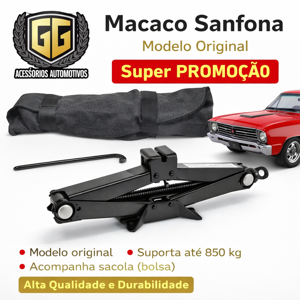 Macaco Sanfona Automotivo 850kg Universal com Bolsa