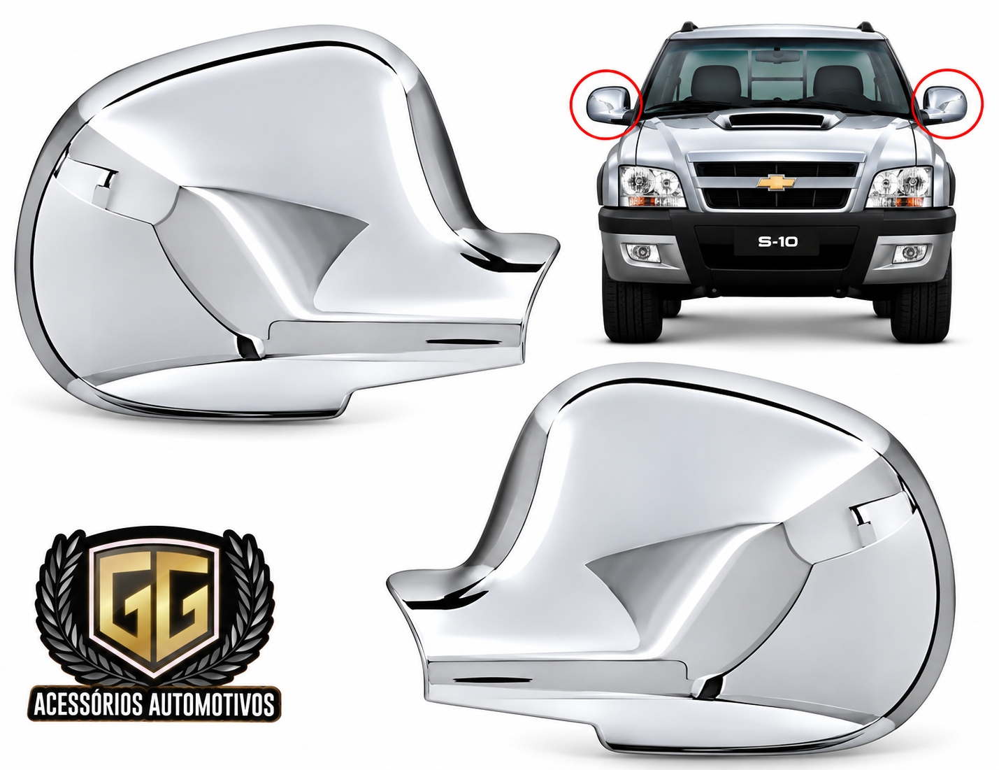 Aplique Cromado Retrovisor S10 Blazer 95 a 2011 - Par - Imagem 3